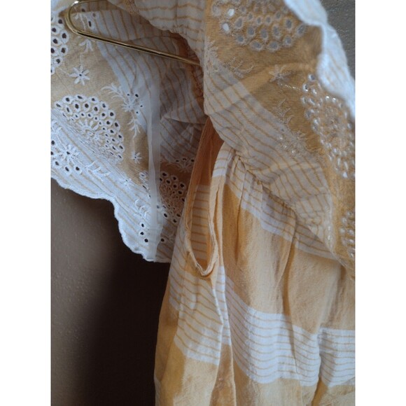 American Eagle XS Off The Shoulder Eyelet Striped Ruffle Relaxed Blouse Crop Top - Picture 3 of 7